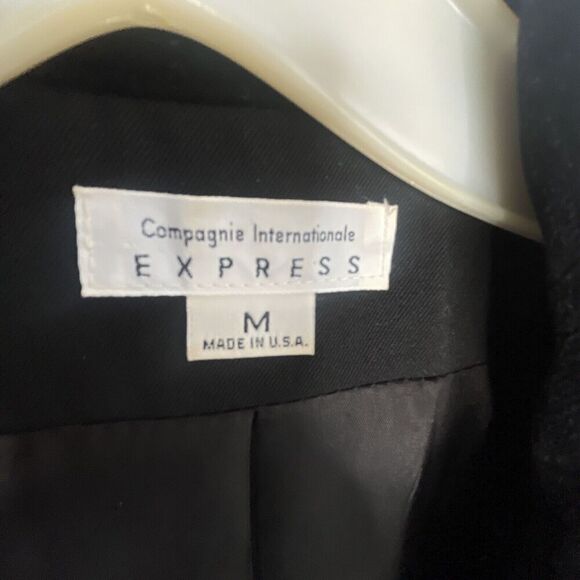 Vintage EXPRESS Long Wool Tailored Coat Velvet Collar Women's M 90s Whimsigoth - Picture 14 of 15